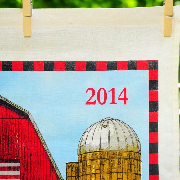 2014 Country Red Barn Silo & American Flag Calendar Towel Farmcore Cottagecore - Picture 4 of 7